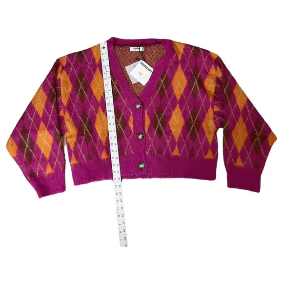 Daydreamer - Fuschia Sunset Argyle Cardigan slouchy cropped NWT - Picture 7 of 9